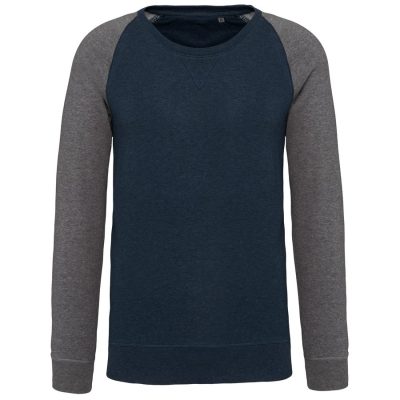 Zweifarbiges Herren-Sweatshirt French Terry mit Rundhalsausschnitt und Raglanärmeln AUS BIO-Baumwolle K491