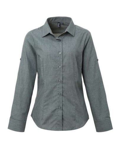 Women's Cross-Dye Roll Sleeve Poplin Bar Shirt