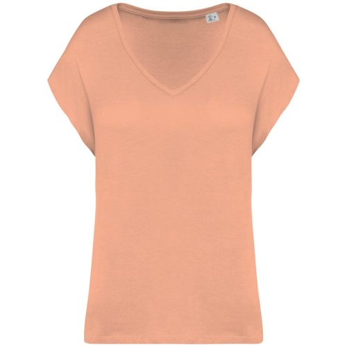 Loose Damen-T-Shirt mit V-Ausschnitt NS312 – Native Spirit in Apricot
