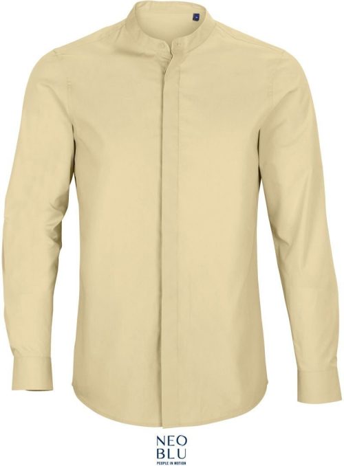 Popeline Hemd mit Maokragen langarm Bart Men – NEOBLU in Beige