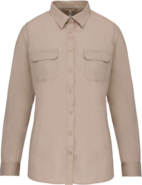Ladies' Long-Sleeved Safari Shirt – Kariban in Beige
