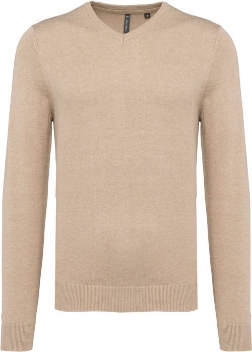 Herren V-Ausschnitt Pullover K 965 – Kariban in Beige Heather