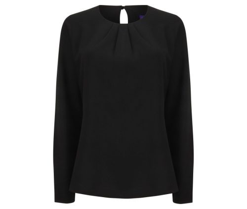 Ladies´ Pleat Front Long Sleeved Blouse – Henbury in Black