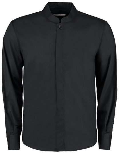 Men´s Tailored Fit Mandarin Collar Shirt Long Sleeve – Kustom Kit in Black