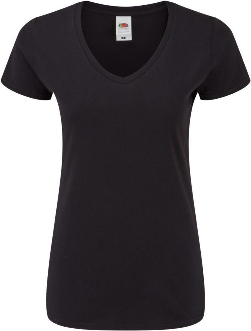 Damen V-Ausschnitt T-Shirt Lady-Fit Iconic 150 V-Neck T – Fruit of the Loom in Black