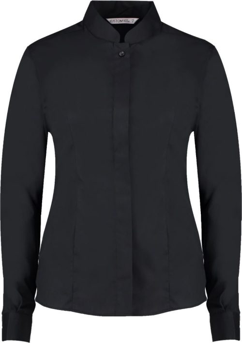 Popeline Bluse mit Maokragen langarm KK 261 – Kustom Kit in Black