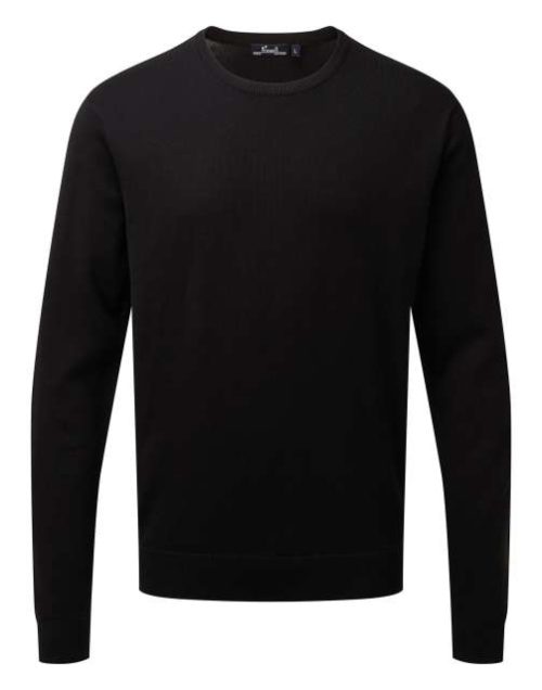 Men's Crew Neck Cotton Rich Knitted Sweater – Premier in Black