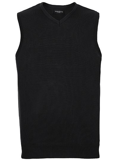 Men's V-Neck Sleeveless Knitted Pullover – Russell Athletic Collection in Black