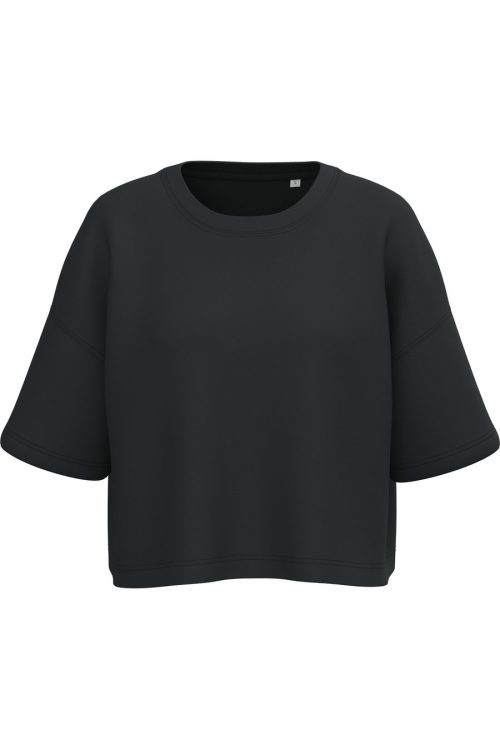 Damen Cropped-Sweatshirt mit kurzen Ärmeln und Rundhalsausschnitt PA394 – Proact in Black
