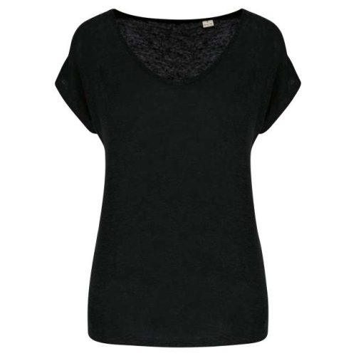 Ladies' V-Neck Linen T-Shirt – Spasso in Black