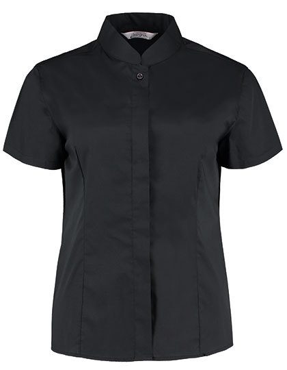 Women´s Tailored Fit Shirt Mandarin Collar Short Sleeve – Kustom Kit in Black