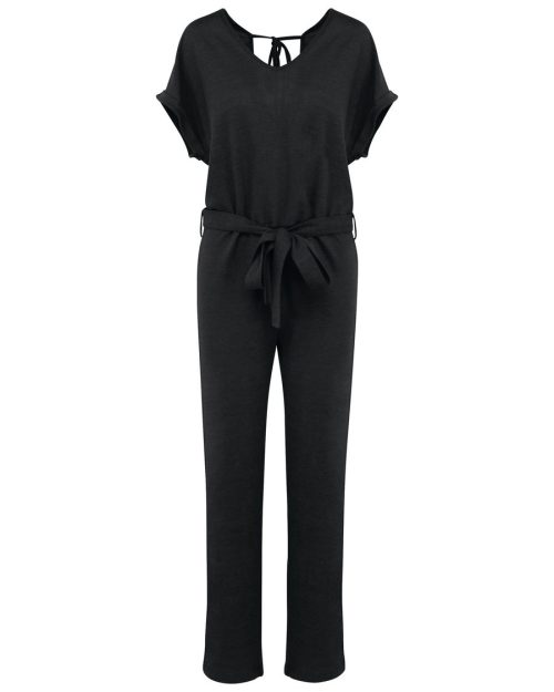 Overall aus Leinenstrickstoff mit kurzen Ärmeln für Damen SP5004 – Spasso in Black
