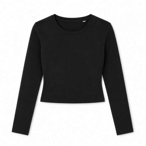 Womens Fitted Long Sleeve Top – True Blanks in Black