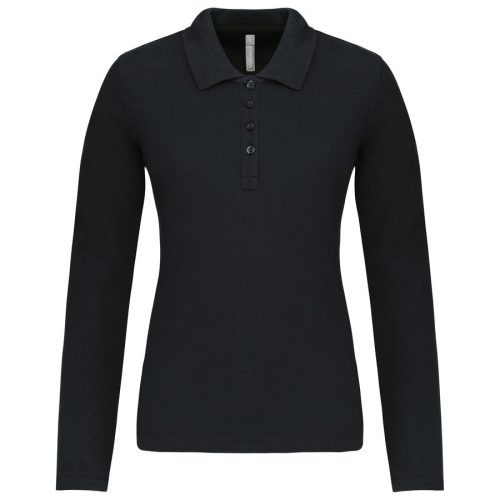 Damen Langarm-Polohemd. Baumwollpiqué K257 – Kariban in Black