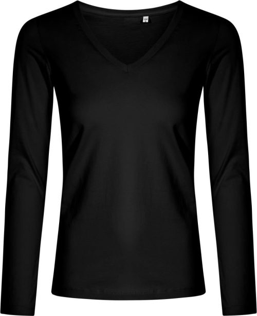 Damen V-Ausschnitt T-Shirt langarm - X.O 1560 – Promodoro in Black
