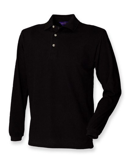 Long Sleeved Cotton Piqué Polo Shirt – Henbury in Black