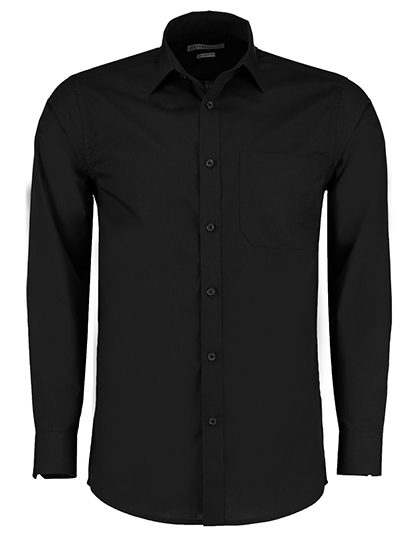 Men´s Tailored Fit Poplin Shirt Long Sleeve – Kustom Kit in Black