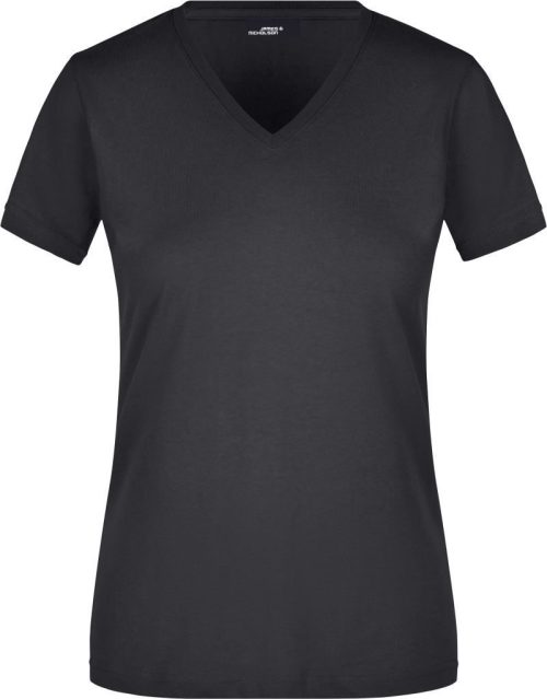 Tailliertes Damen V-Ausschnitt T-Shirt JN 972 – Daiber in Black