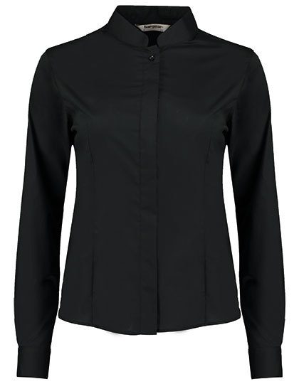 Women´s Tailored Fit Shirt Mandarin Collar Long Sleeve – Kustom Kit in Black