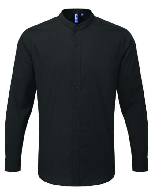 Banded Collar 'grandad' Long Sleeve Shirt – Premier in Black