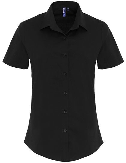 Women´s Stretch Fit Poplin Short Sleeve Cotton Shirt – Premier Workwear in Black (Ca. Pantone Black C)