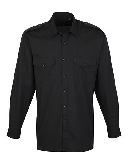Pilot Shirt Long Sleeve – Premier Workwear in Black (Ca. Pantone Black C)