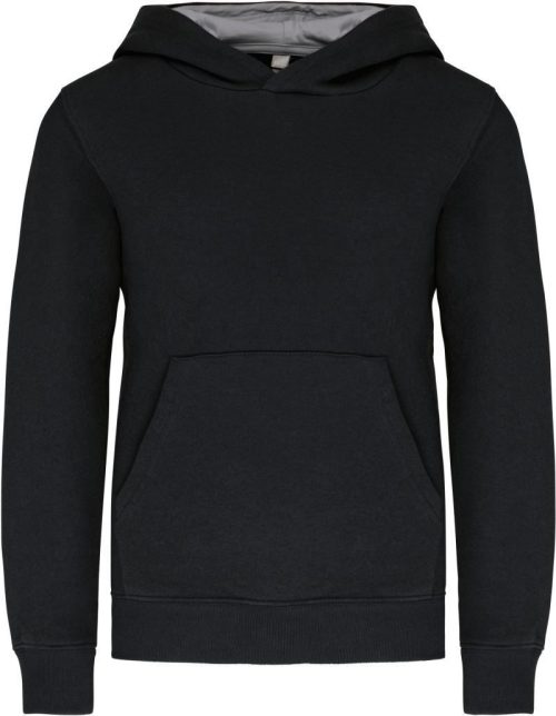 Kinder Kontrast Kapuzen Sweater K 453 – Kariban in Black/Fine Grey