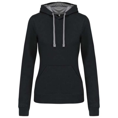 Ladies’ Contrast Hooded Sweatshirt – Kariban in Black/Fine Grey