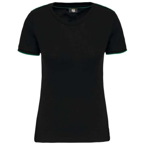 Ladies Short-Sleeved Daytoday T-Shirt – Designed To Work in Black/Kelly Green