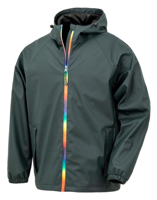 Rainbow Prism PU Waterproof Jacket With Recycled Backing – Result Recycled in Black Olive