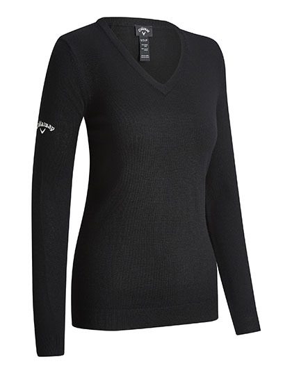 Ladies V-Neck Merino Sweater – Callaway in Black Onyx