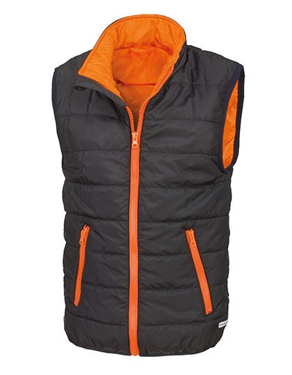 Junior Soft Padded Bodywarmer – Result Core in Black/Orange