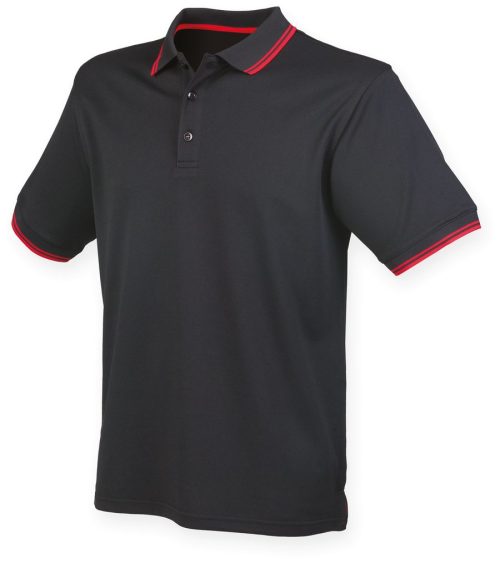 Men´s Coolplus® Short Sleeved Tipped Polo Shirt – Henbury in Black / Red