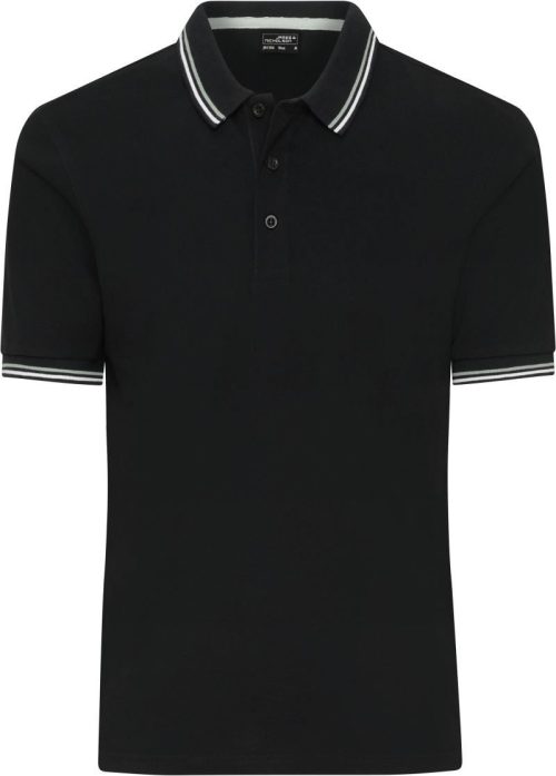 Schweres Herren Piqué Polo mit Kontraststreifen JN 1306 – Daiber in Black/White/Grey