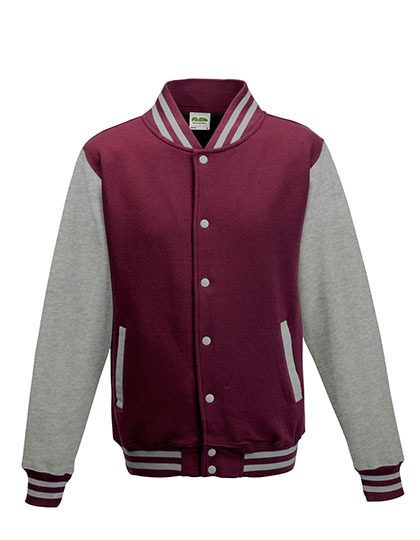 Varsity Jacket – Just Hoods in Burgundy/Heather Grey