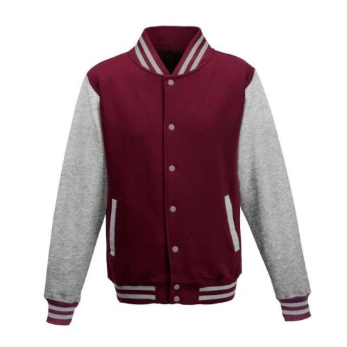 Varsity Jacket – Just Hoods in Burgundy/Heather Grey