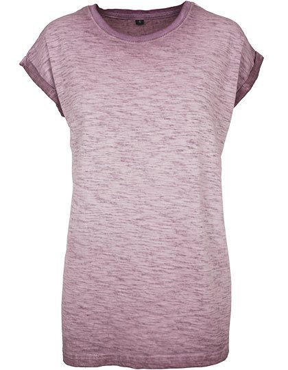 Ladies` Spray Dye Extended Shoulder Tee – Build Your Brand in Burgundy (Spray Dye)