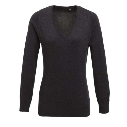 Women's Knitted V-Neck Sweater – Premier in Charcoal