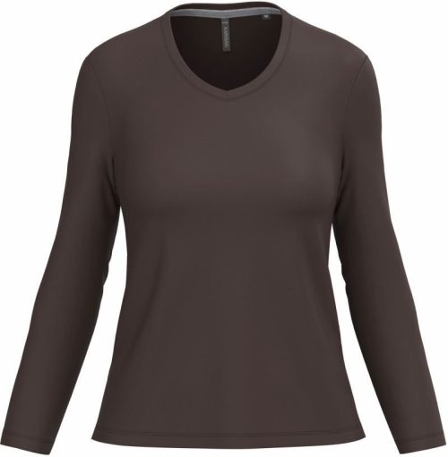 Damen V-Ausschnitt T-Shirt langarm K 382 – Kariban in Chocolate