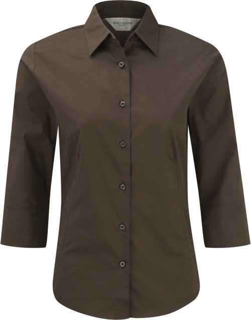 Ladies' 3/4 Sleeve Easy Care Fitted Shirt R-946F-0 – Russell in Chocolate