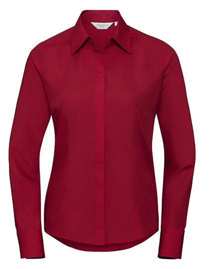 Ladies' Long Sleeve Fitted Polycotton Poplin Shirt – Russell Athletic Collection in Classic Red