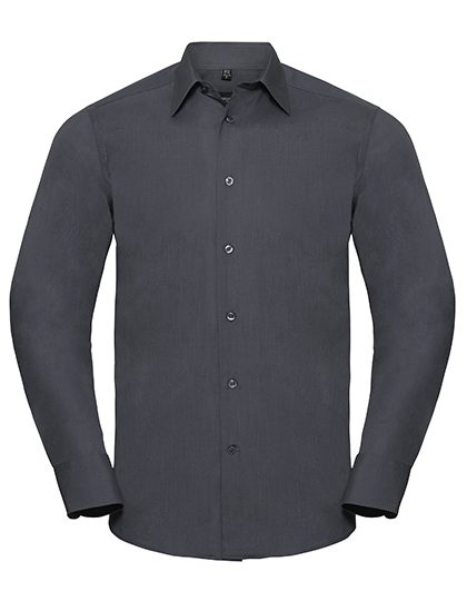 Men's Long Sleeve Tailored Polycotton Poplin Shirt – Russell Athletic Collection in Convoy Grey