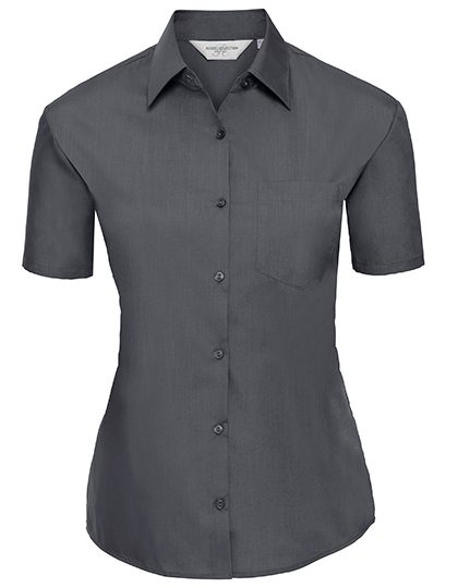 Ladies' Short Sleeve Classic Polycotton Poplin Shirt – Russell Athletic Collection in Convoy Grey