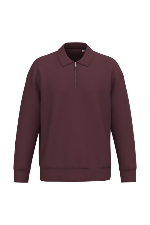 Unisex-Sweatshirt mit Reißverschluss, Polokragen und überschnittenen Schultern NS432 – Native Spirit in Dark Cherry