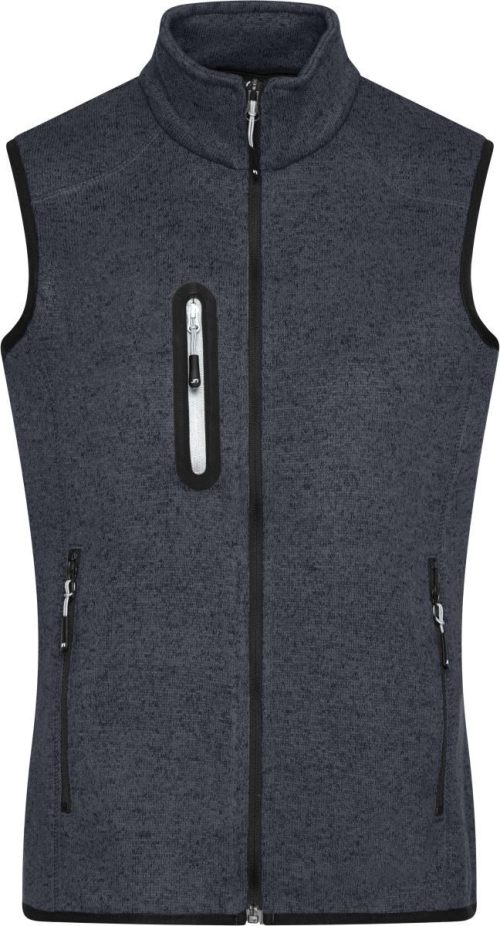 Damen Strickfleece Weste mit Stehkragen JN 773 – Daiber in Dark Grey Melange/Silver