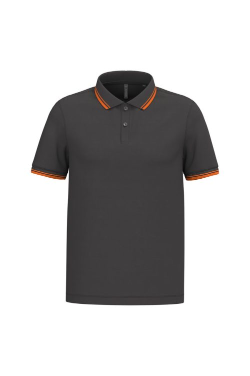 Herren Poloshirt mit kurzen Ärmeln und kontrastfarbenen Paspeln K272 – Kariban in Dark Grey / Orange