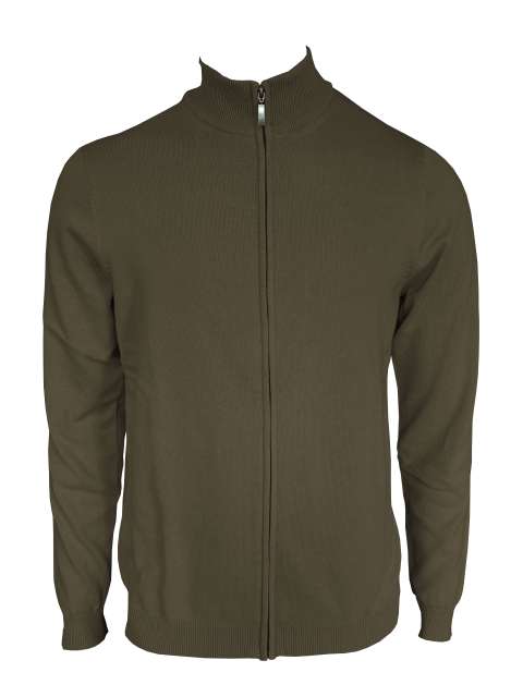 Men’s Full Zip Cardigan Fine Gauge Cotton – Legend Classics in Dark Khaki