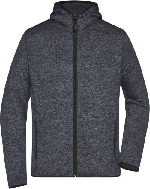 Herren Strickfleece Kapuzenjacke JN 589 – Daiber in Dark Melange/Black