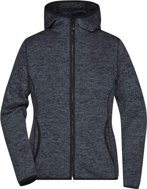 Damen Strickfleece Kapuzenjacke JN 588 – Daiber in Dark Melange/Black
