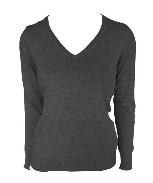 Women’s V-Neck Fine Gauge Cotton Pullover – Legend Classics in Dark Melange Grey